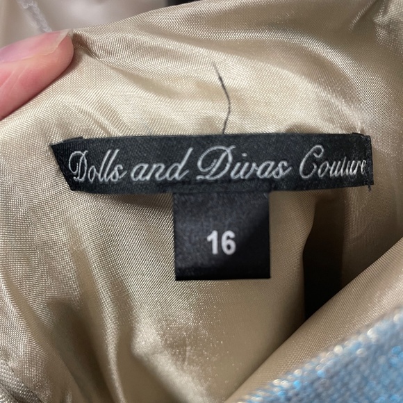 Dolls and Divas Party Dress Blue/Gold Metallic Hi Low Skirt - Picture 3 of 4